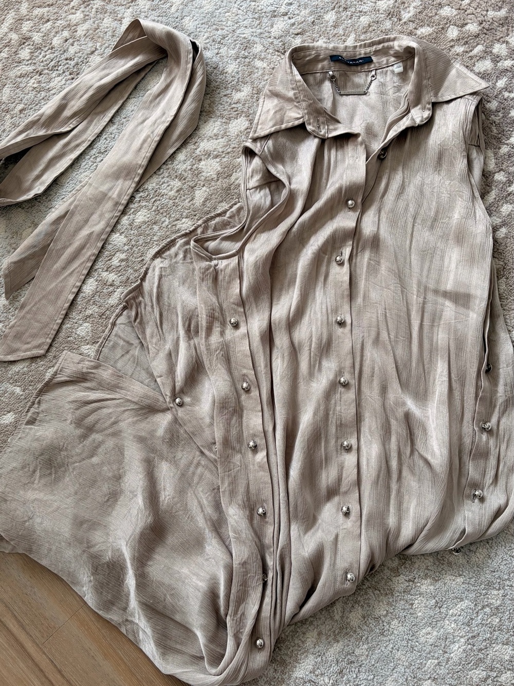 Elie Tahari Taupe Midi Sleeveless Button-Back dress size small